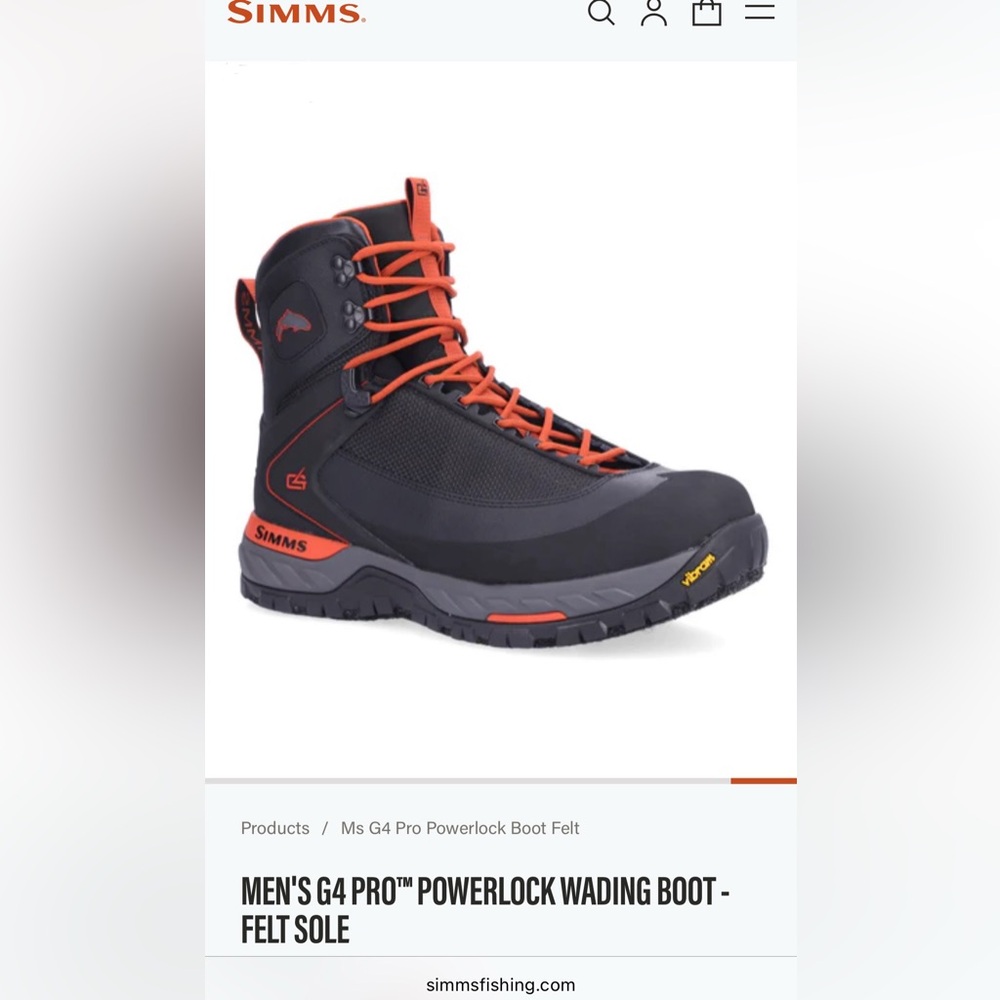 Simms Men's G4 Pro Powerlock Wading Boot - Black with Orange Accents